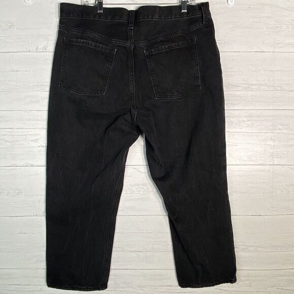 Old Navy High Rise Black Jeans Women’s Sz 16 Slouchy Straight Button Fly - Picture 6 of 6